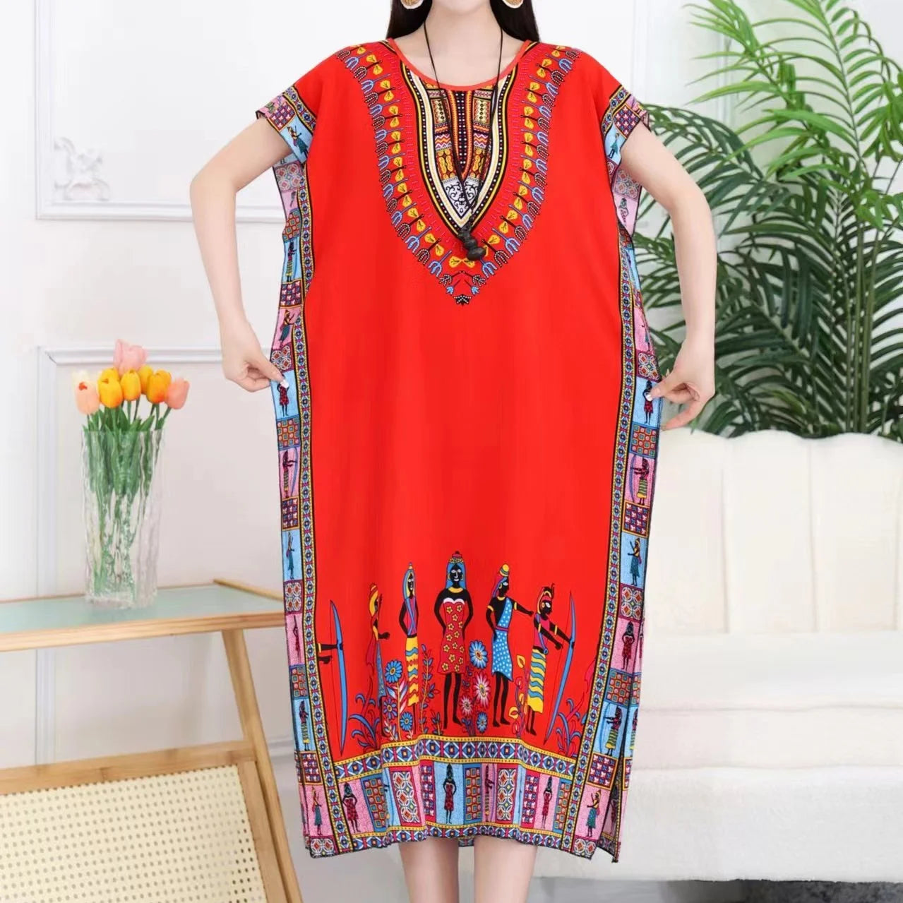 Women's Holiday Dress Batwing Short Sleeve Straight Dress Sweet Lady's Mid-Dress