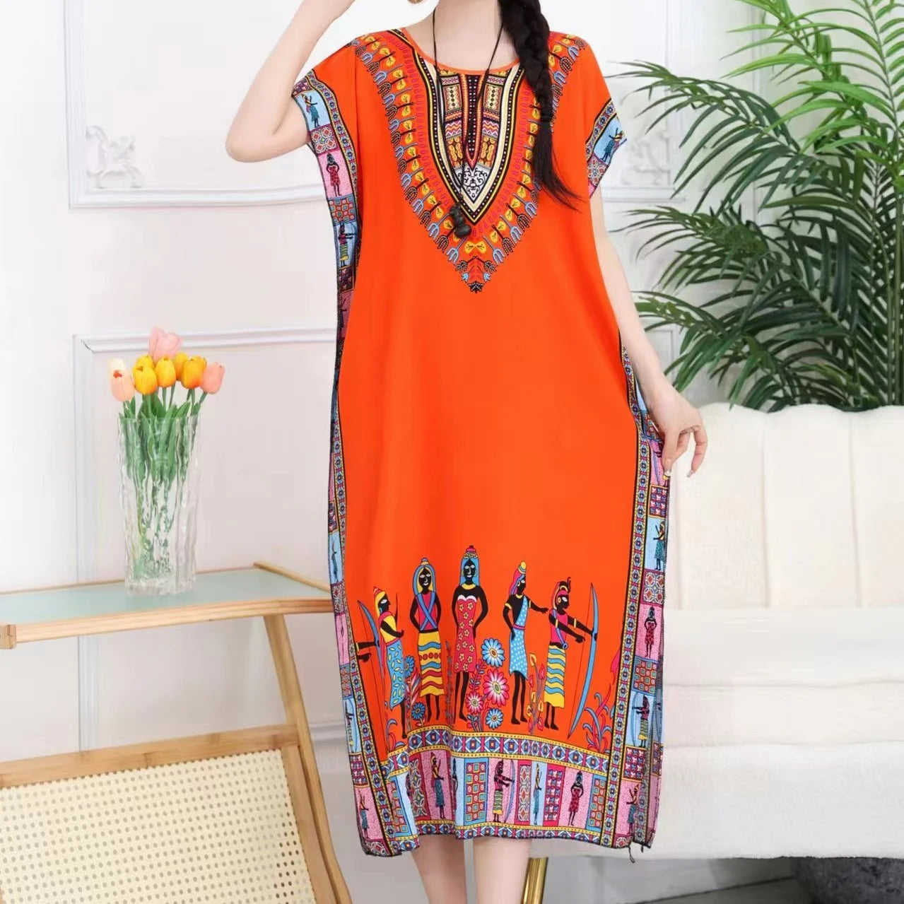 Women's Holiday Dress Batwing Short Sleeve Straight Dress Sweet Lady's Mid-Dress