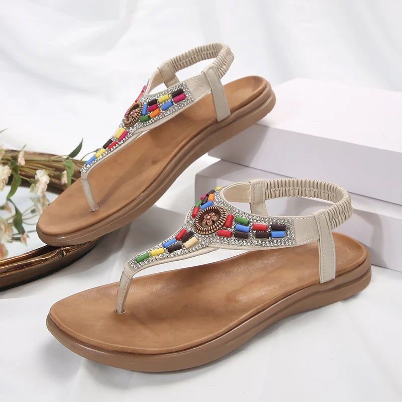 Flat Sandals for Women Clip Toe Gladiator-Summer Casual Beach Shoes Anti Slip