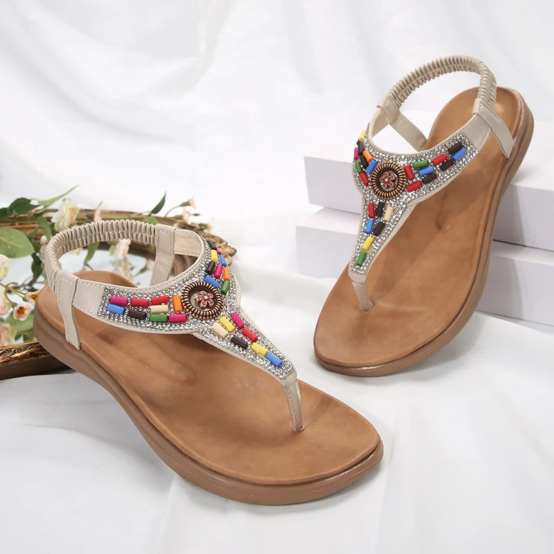 Flat Sandals for Women Clip Toe Gladiator-Summer Casual Beach Shoes Anti Slip