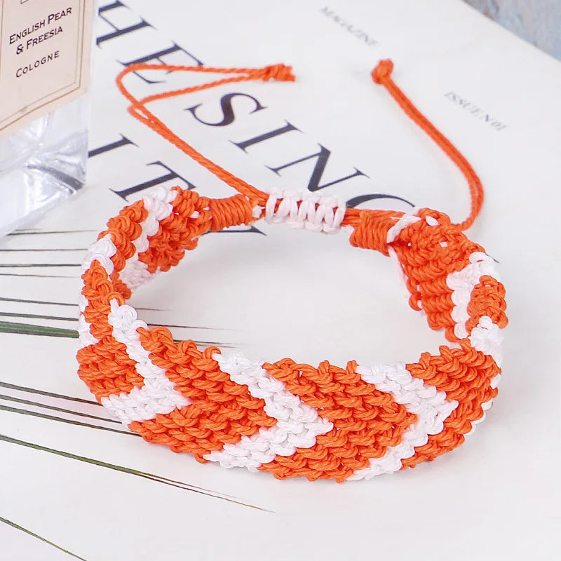 Boho Waxed String Braided Candy Stripe Chevrons V Shape Tribal Bracelet Women Men