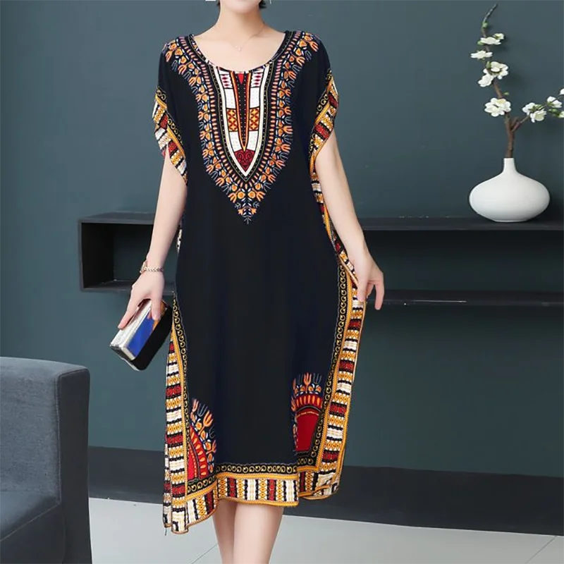 Women's Holiday Dress Batwing Short Sleeve Straight Dress Sweet Lady's Mid-Dress