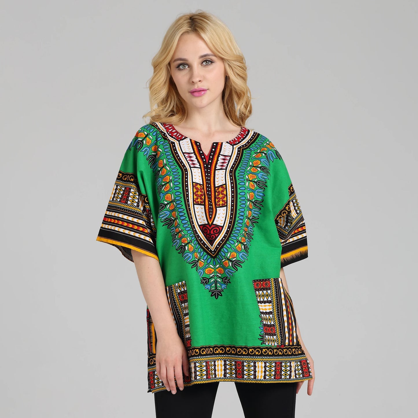 Traditional African Dashiki Shirt in Light Thin Grade Batik 100% Cotton