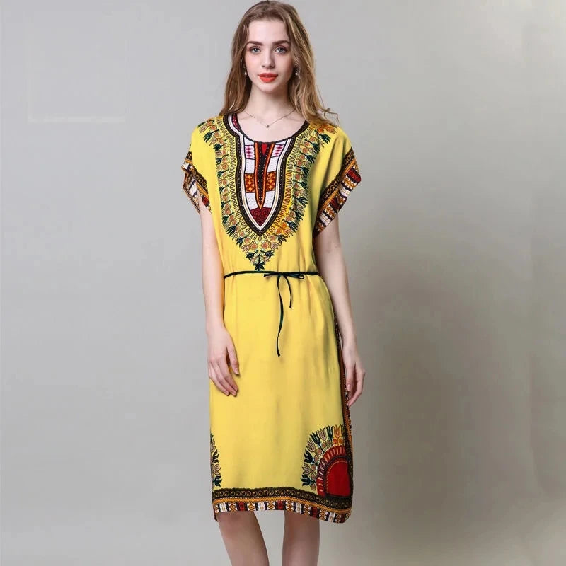 Women's Holiday Dress Batwing Short Sleeve Straight Dress Sweet Lady's Mid-Dress