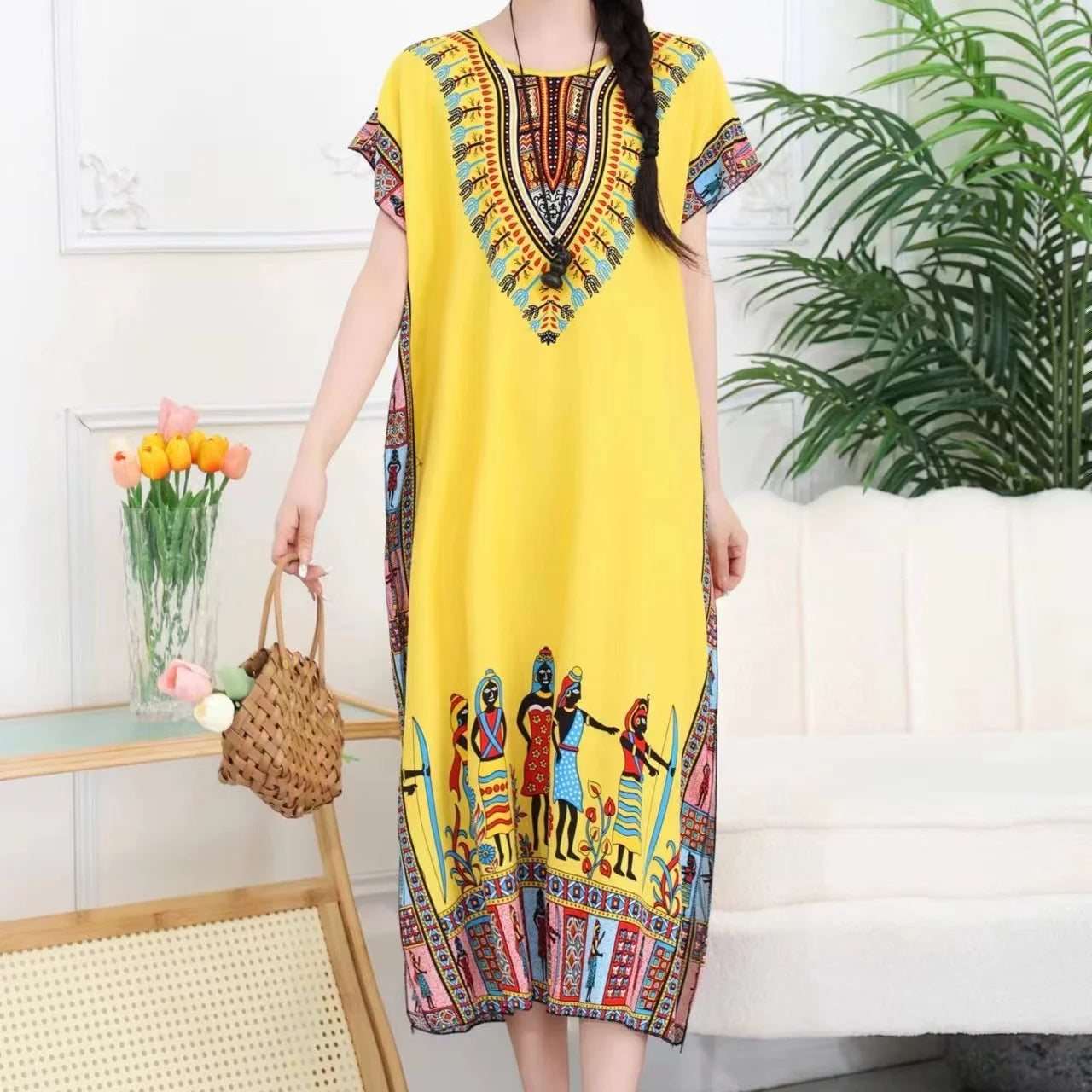 Women's Holiday Dress Batwing Short Sleeve Straight Dress Sweet Lady's Mid-Dress