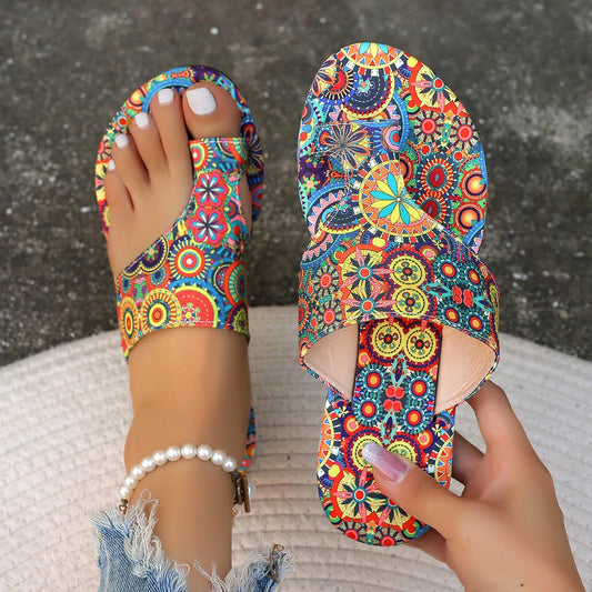 Flower Pattern Sandals for Women- Casual Lightweight Shoes Flip Flops
