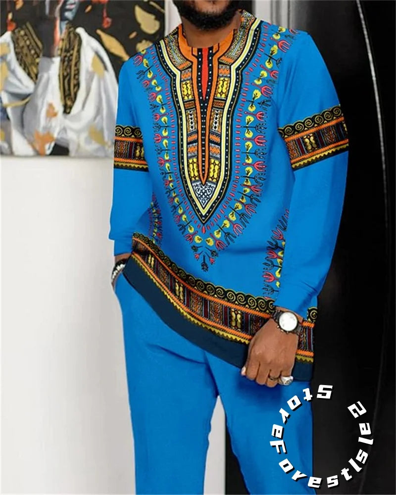 African Man Traditional Outfit Oversized Casual Fashion Dashiki Clothing Long Sleeve