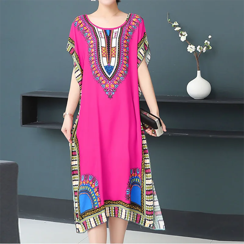 Women's Holiday Dress Batwing Short Sleeve Straight Dress Sweet Lady's Mid-Dress