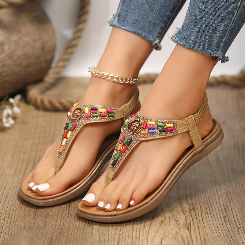 Flat Sandals for Women Clip Toe Gladiator-Summer Casual Beach Shoes Anti Slip