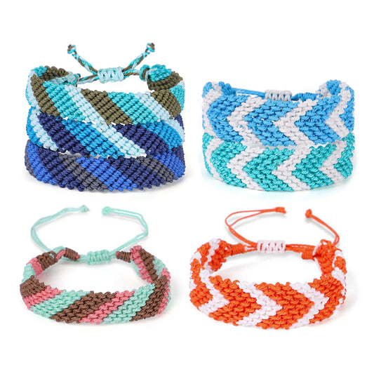 Boho Waxed String Braided Candy Stripe Chevrons V Shape Tribal Bracelet Women Men
