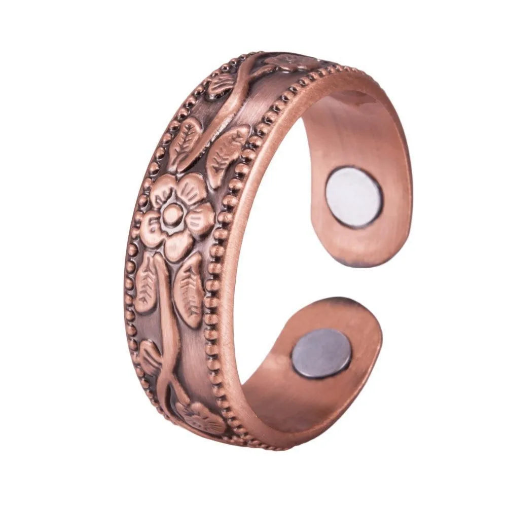 Magnetic Bracelet Retro Flower Ring Bracelet Set Adjustable for Men and Women