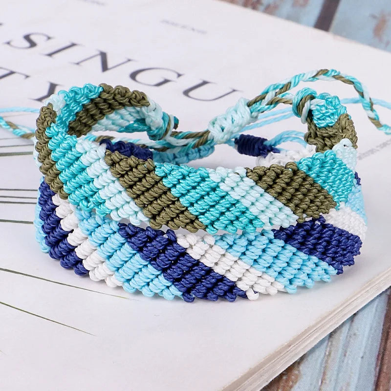 Boho Waxed String Braided Candy Stripe Chevrons V Shape Tribal Bracelet Women Men