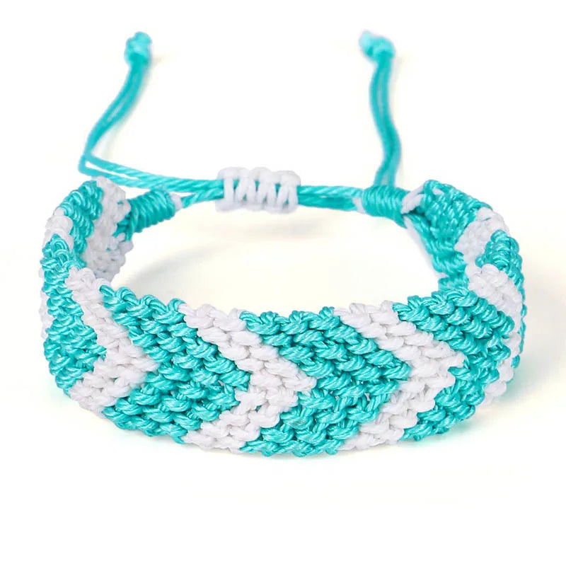 Boho Waxed String Braided Candy Stripe Chevrons V Shape Tribal Bracelet Women Men