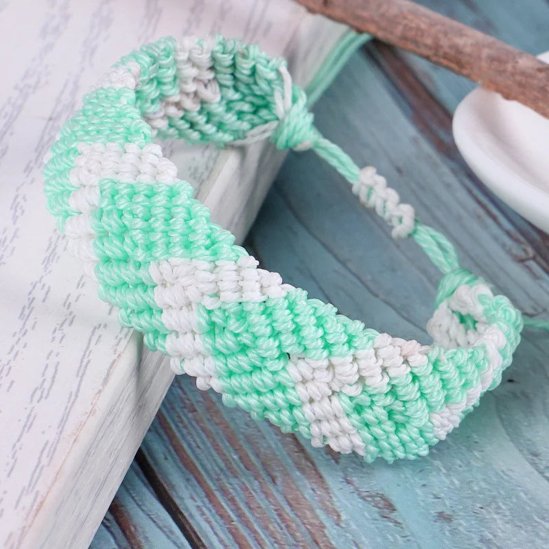 Boho Waxed String Braided Candy Stripe Chevrons V Shape Tribal Bracelet Women Men