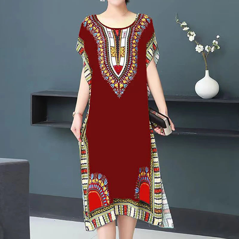 Women's Holiday Dress Batwing Short Sleeve Straight Dress Sweet Lady's Mid-Dress