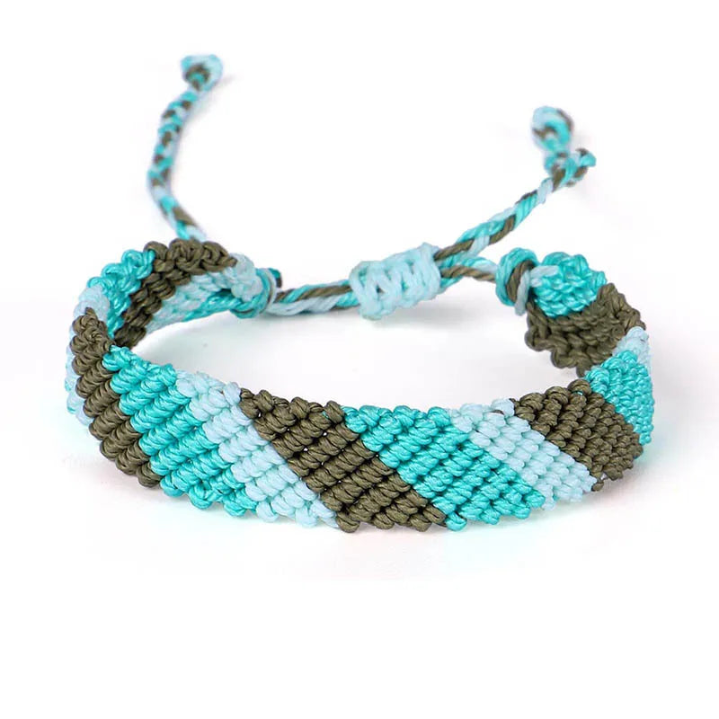 Boho Waxed String Braided Candy Stripe Chevrons V Shape Tribal Bracelet Women Men
