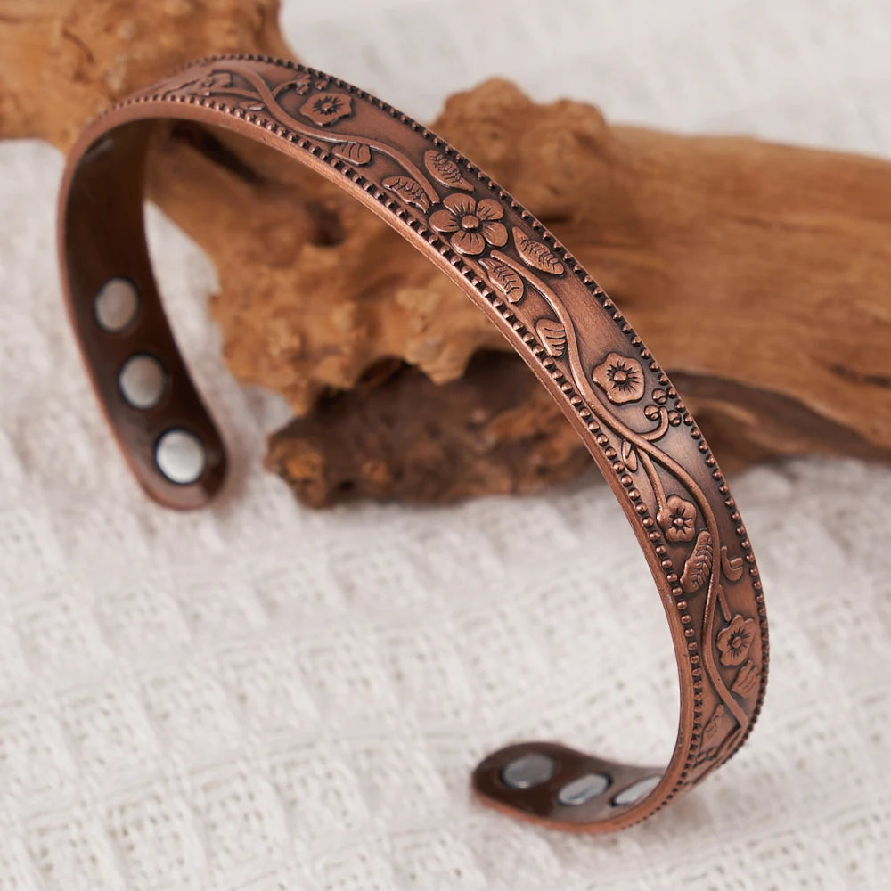 Magnetic Bracelet Retro Flower Ring Bracelet Set Adjustable for Men and Women