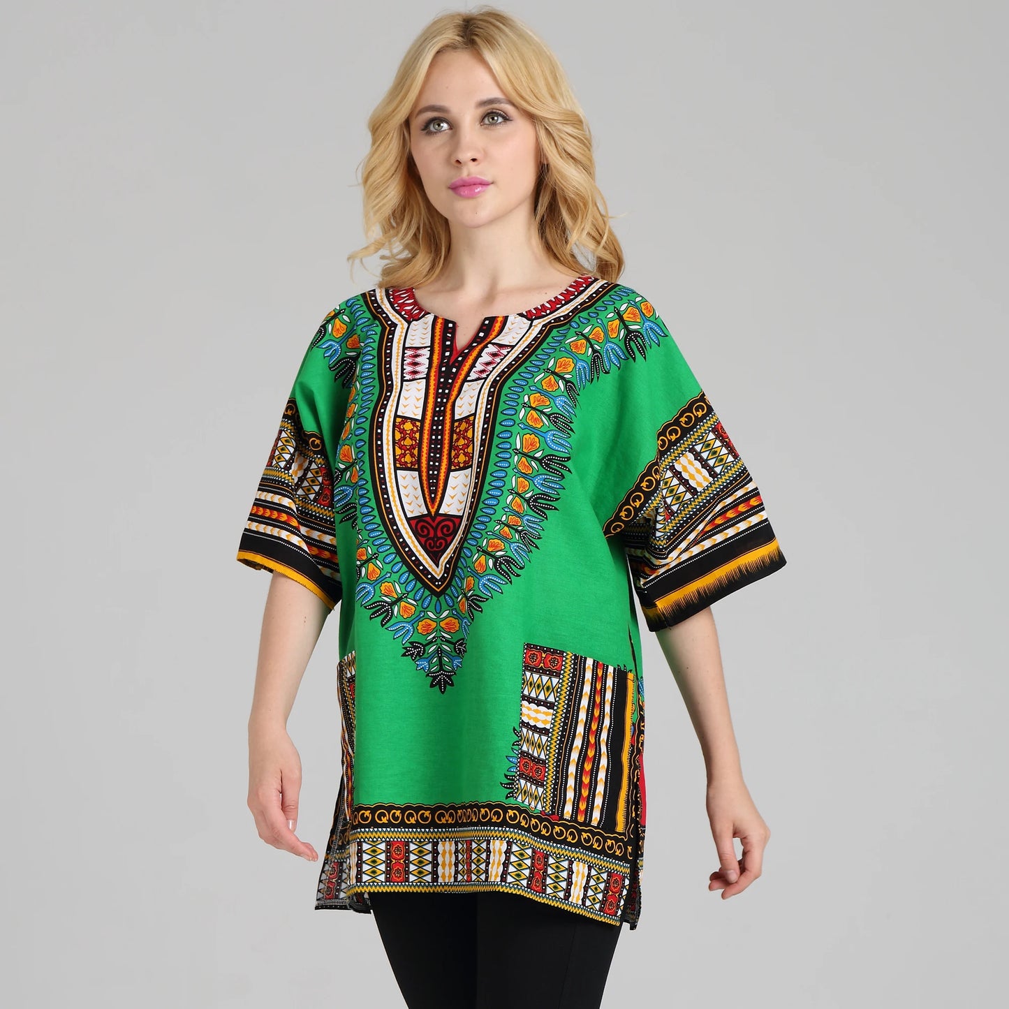 Traditional African Dashiki Shirt in Light Thin Grade Batik 100% Cotton