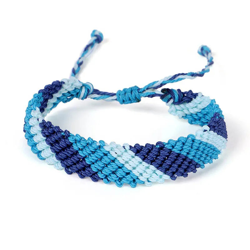 Boho Waxed String Braided Candy Stripe Chevrons V Shape Tribal Bracelet Women Men