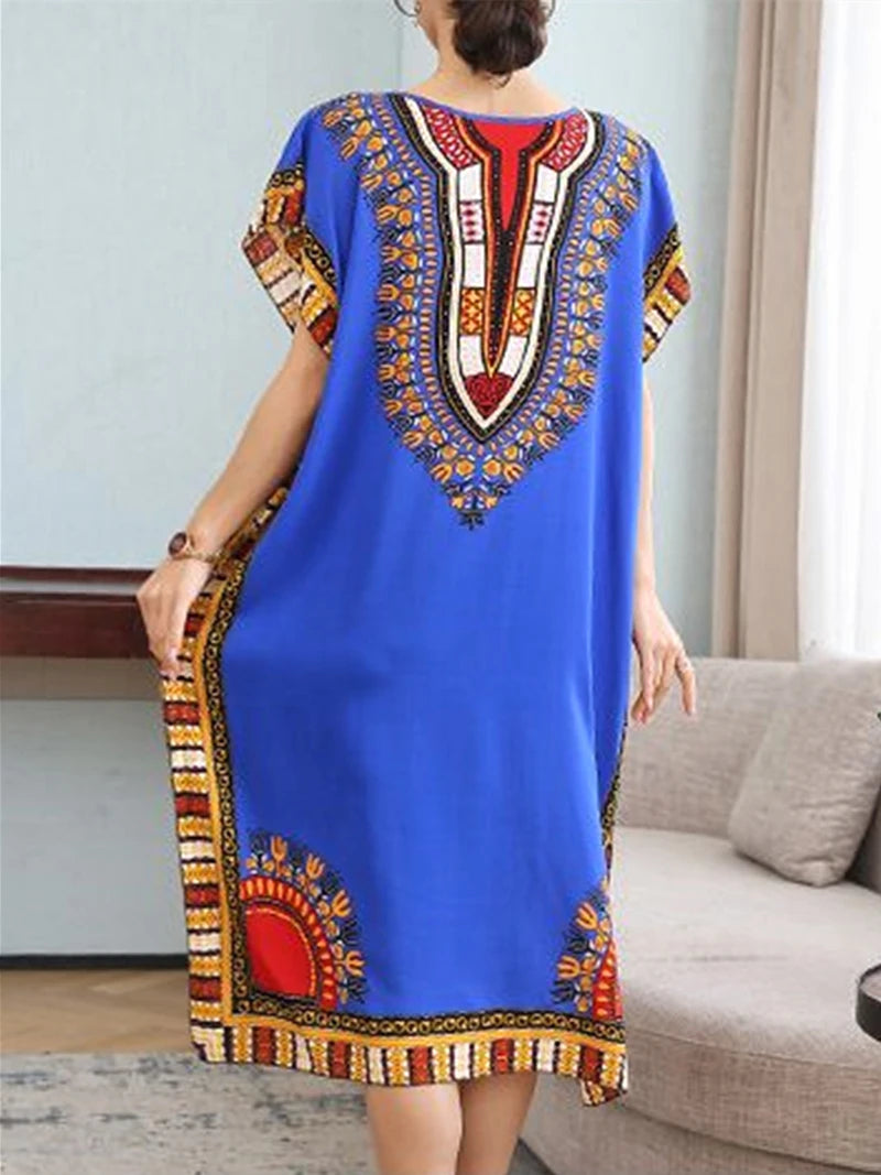 Women's Holiday Dress Batwing Short Sleeve Straight Dress Sweet Lady's Mid-Dress