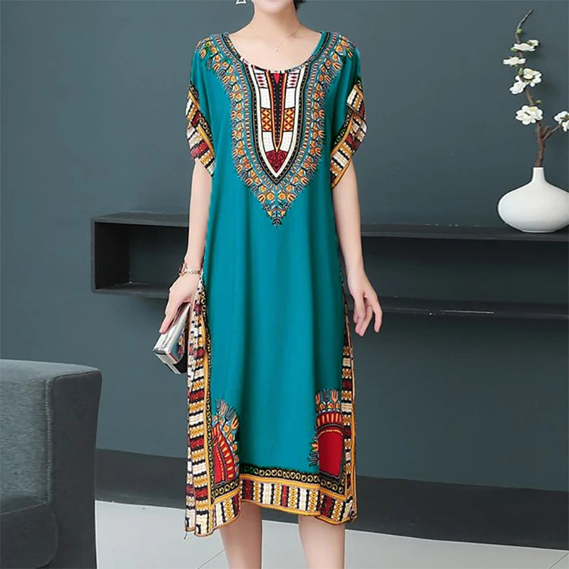 Women's Holiday Dress Batwing Short Sleeve Straight Dress Sweet Lady's Mid-Dress