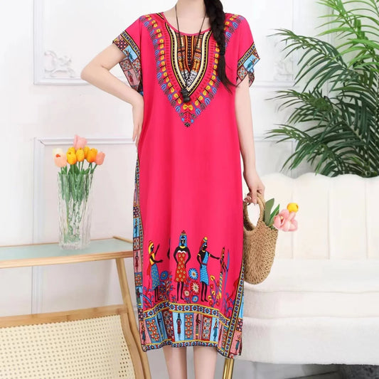 Women's Holiday Dress Batwing Short Sleeve Straight Dress Sweet Lady's Mid-Dress