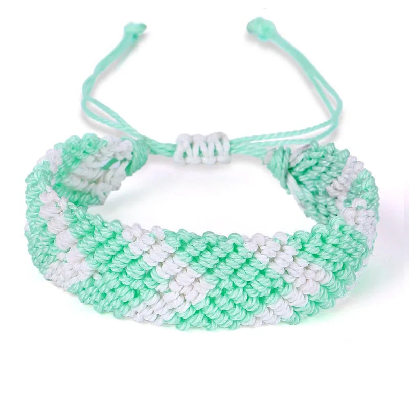 Boho Waxed String Braided Candy Stripe Chevrons V Shape Tribal Bracelet Women Men
