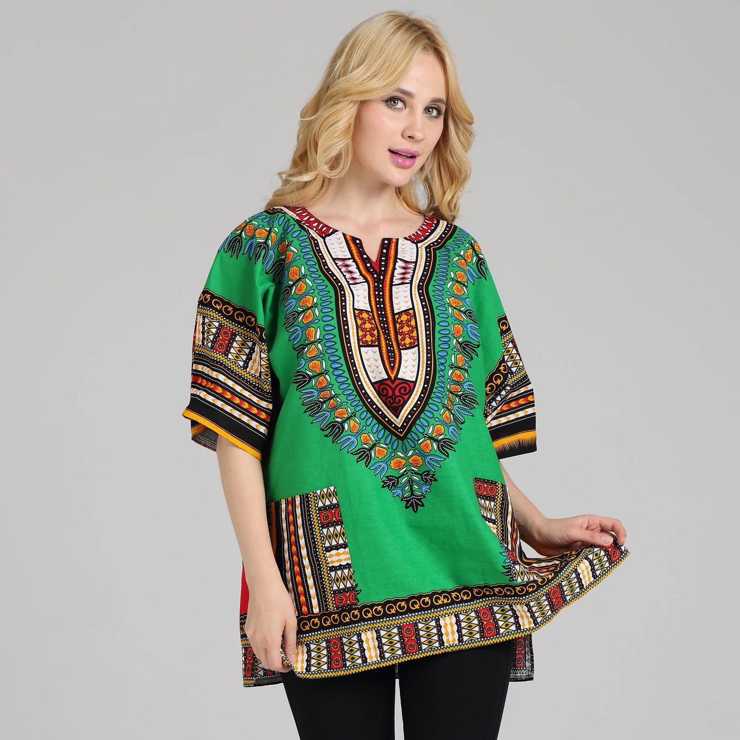 Traditional African Dashiki Shirt in Light Thin Grade Batik 100% Cotton
