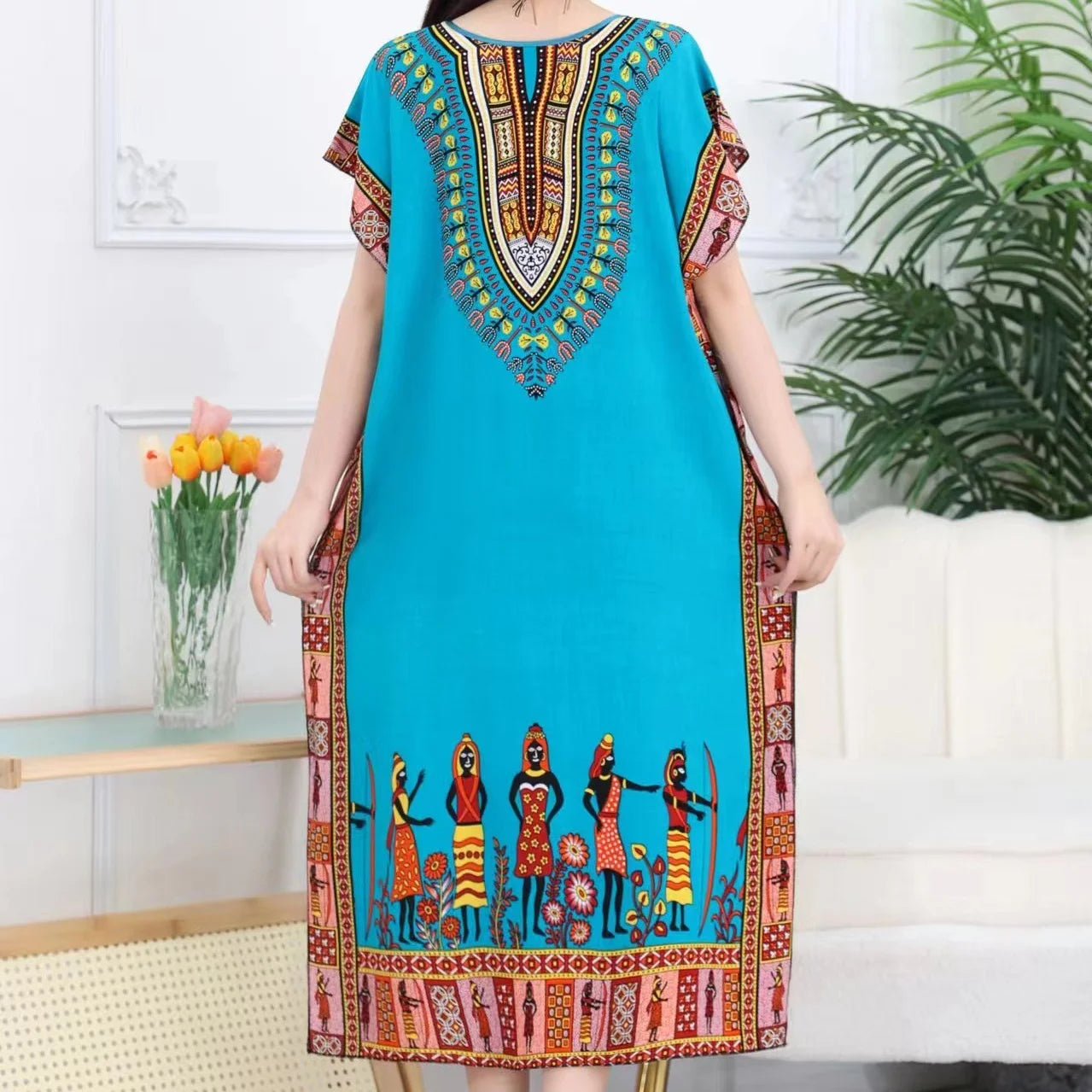 Women's Holiday Dress Batwing Short Sleeve Straight Dress Sweet Lady's Mid-Dress