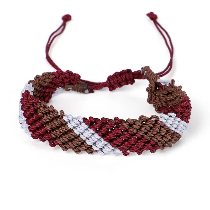 Boho Waxed String Braided Candy Stripe Chevrons V Shape Tribal Bracelet Women Men
