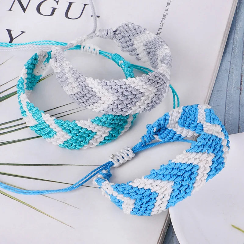 Boho Waxed String Braided Candy Stripe Chevrons V Shape Tribal Bracelet Women Men