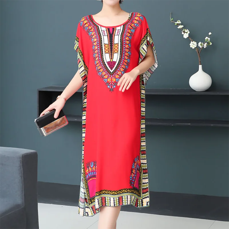 Women's Holiday Dress Batwing Short Sleeve Straight Dress Sweet Lady's Mid-Dress