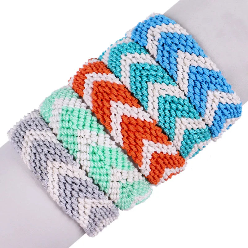Boho Waxed String Braided Candy Stripe Chevrons V Shape Tribal Bracelet Women Men