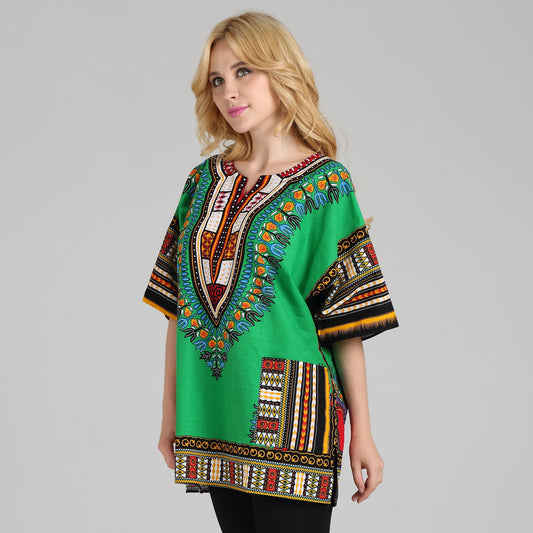 Traditional African Dashiki Shirt in Light Thin Grade Batik 100% Cotton