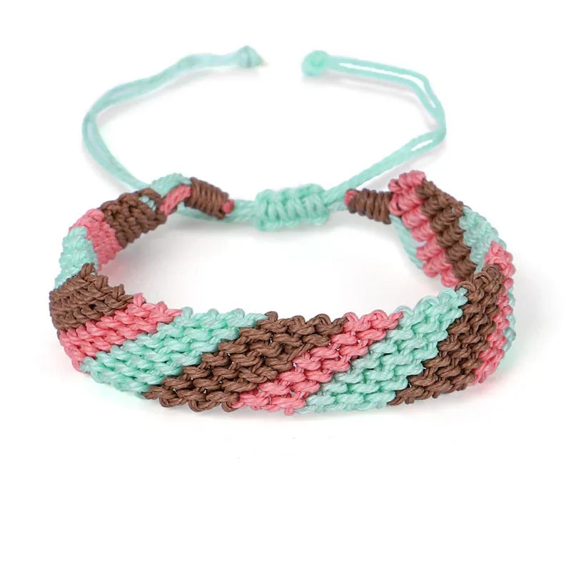 Boho Waxed String Braided Candy Stripe Chevrons V Shape Tribal Bracelet Women Men