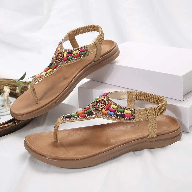 Flat Sandals for Women Clip Toe Gladiator-Summer Casual Beach Shoes Anti Slip