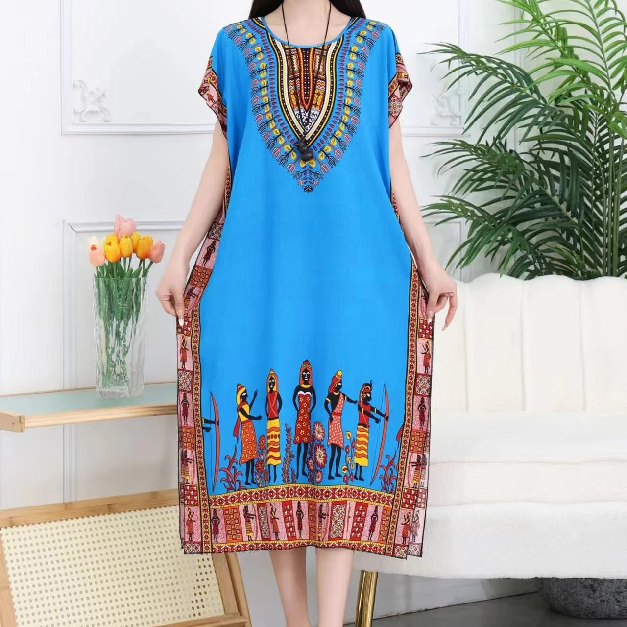 Women's Holiday Dress Batwing Short Sleeve Straight Dress Sweet Lady's Mid-Dress