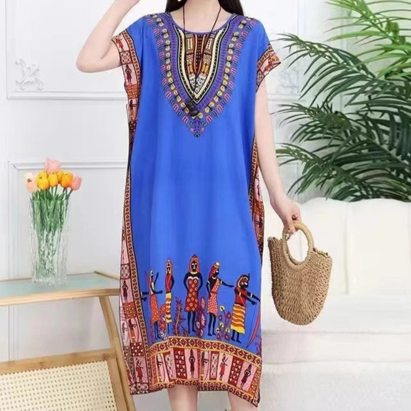 Women's Holiday Dress Batwing Short Sleeve Straight Dress Sweet Lady's Mid-Dress