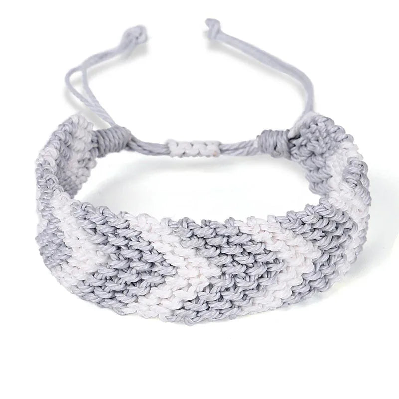 Boho Waxed String Braided Candy Stripe Chevrons V Shape Tribal Bracelet Women Men